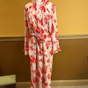 Oscar De La Renta   Cottagecore Pink Label Sz L Feminine Floral & Polka Dot Robe